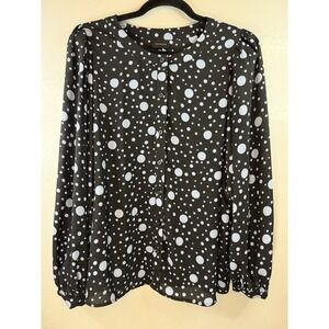 Who What Wear Plus Size Black Blouse‎ With Dusty Blue Circle Design Size XXL